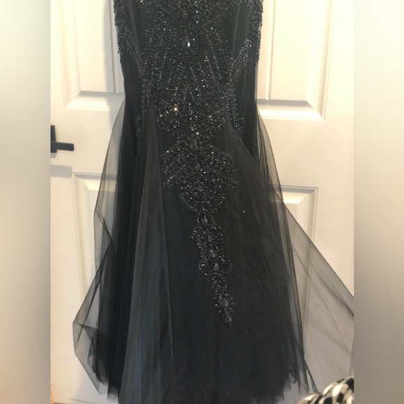 Black sparkle short sleeve prom dress. Worn once. Good condition. - Picture 2 of 3